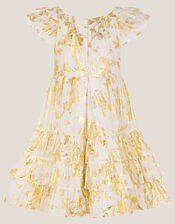 Foil Floral Print Tiered Dress, Ivory (IVORY), large