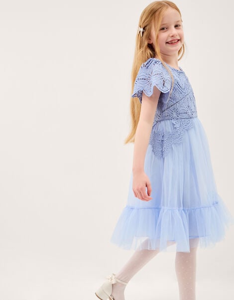 Monica Floral Lace Tulle Dress, Blue (PALE BLUE), large