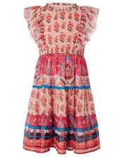 Coral Paisley Dress in Recycled Fabric, Orange (CORAL), large