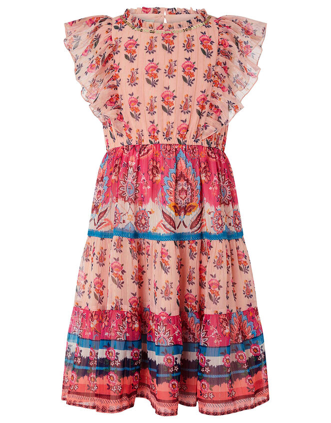 Coral Paisley Dress in Recycled Fabric, Orange (CORAL), large