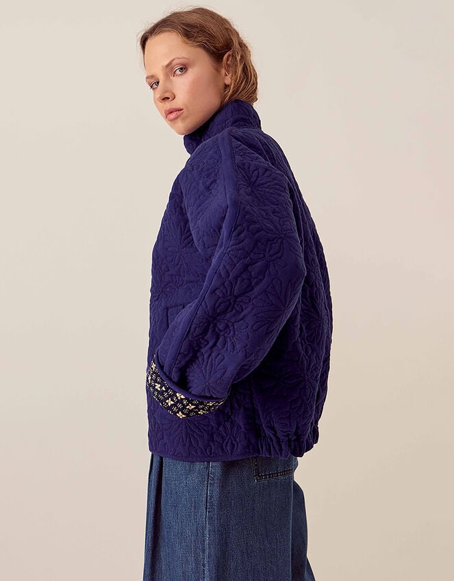 East Celine Lightly Quilted Floral Stitch Jacket, Blue (NAVY), large