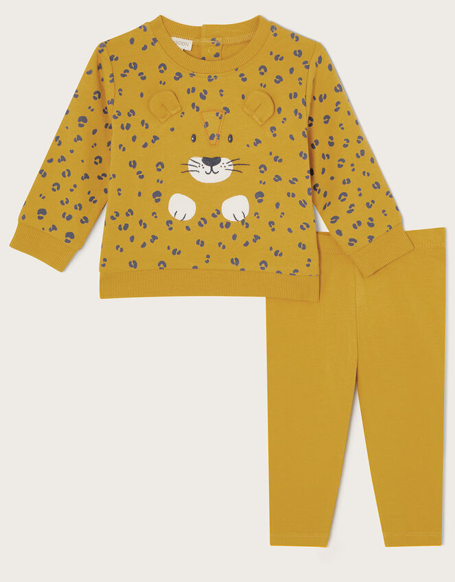 Newborn Leopard Print Sweat Set, Yellow (MUSTARD), large