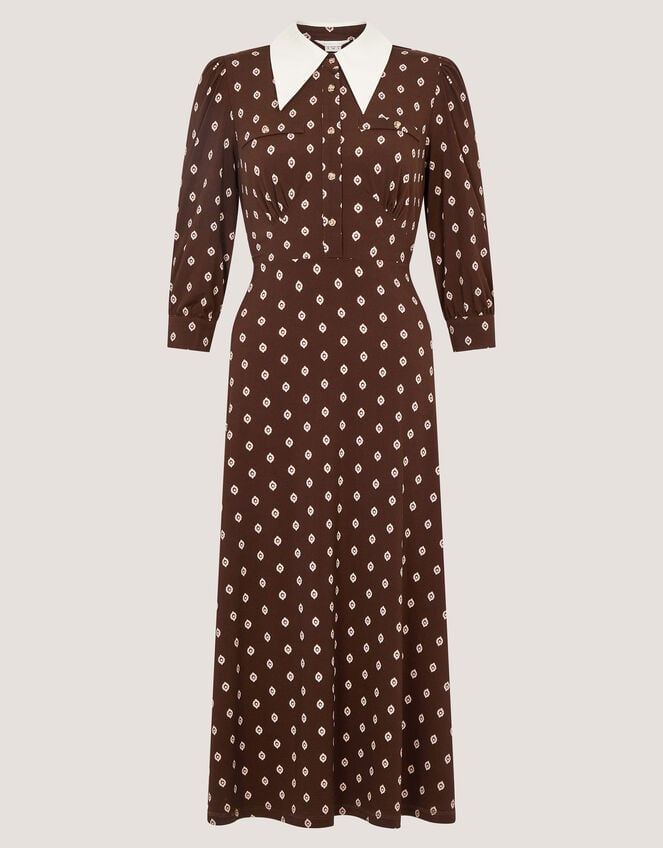 Janey Print Jersey Midi Dress, Brown (CHOCOLATE), large