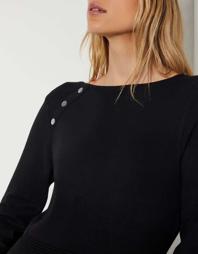 Ciara Button Midi Sweater Dress, Black (BLACK), large