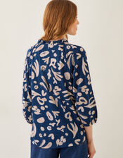 Rosie Abstract Print Jersey Blouse, Blue (NAVY), large