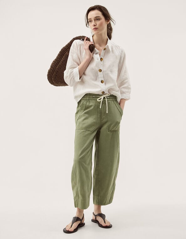 Megan Cropped Barrel Pants, Green (KHAKI), large