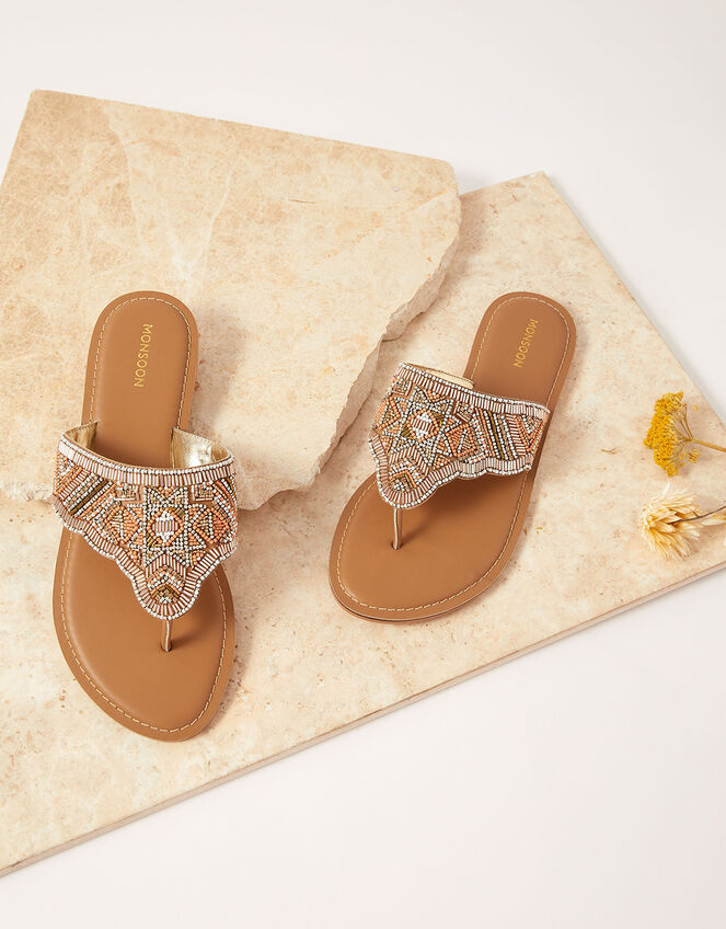Embellished Colour Toe Post Sandals, Pink (PINK), large