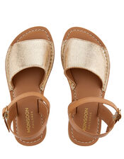 Zeta Peep-Toe Leather Sandals , Gold (GOLD), large