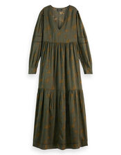 Scotch and Soda Bird Printed Maxi Dress, Green (OLIVE), large
