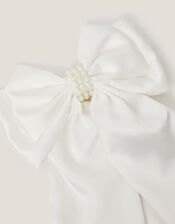 Long Pearl Satin Bow Hair Clip, , large
