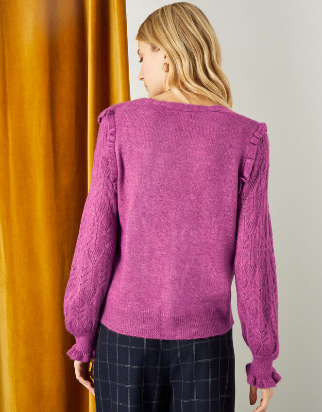 Elvira Pointelle Sleeve Cardigan , Purple (PURPLE), large