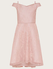 Lace Bardot Prom Dress, Pink (DUSKY PINK), large