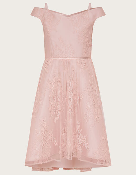 Lace Bardot Prom Dress, Pink (DUSKY PINK), large