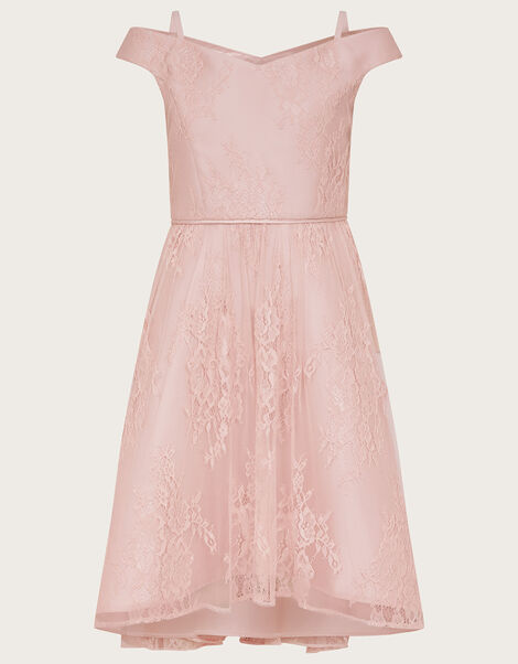 Lace Bardot Prom Dress Pink, Pink (DUSKY PINK), large