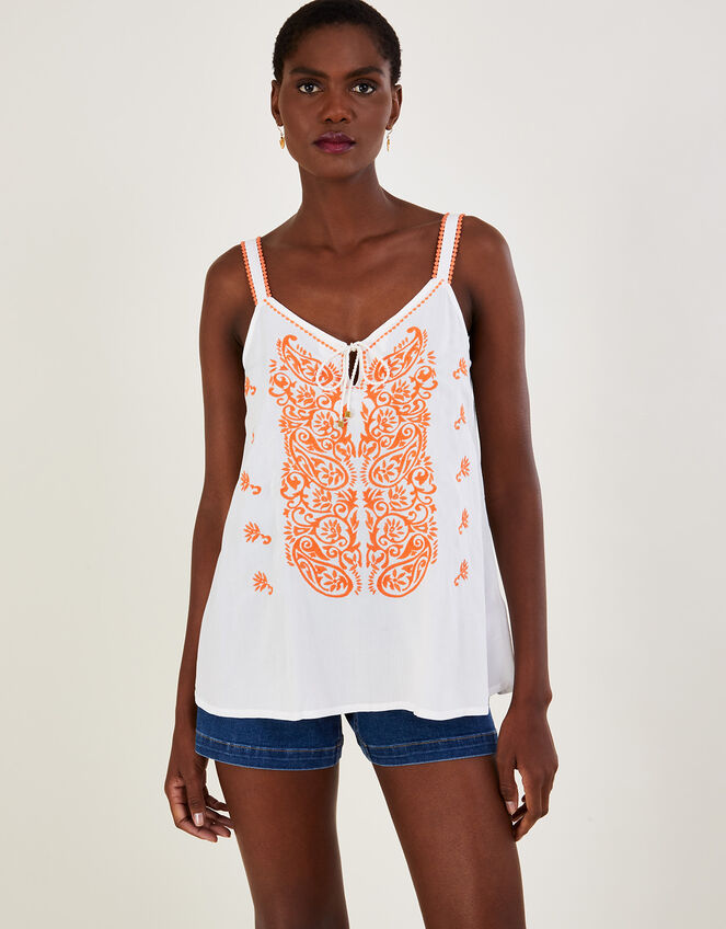 Embroidered Cami Top in LENZING™ ECOVERO™ , Ivory (IVORY), large