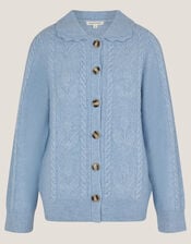 Kat Floral Cable Knit Cardigan, Blue (LIGHT BLUE), large