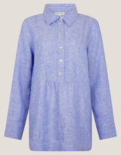 Lola Linen Longline Shirt, Blue (BLUE), large