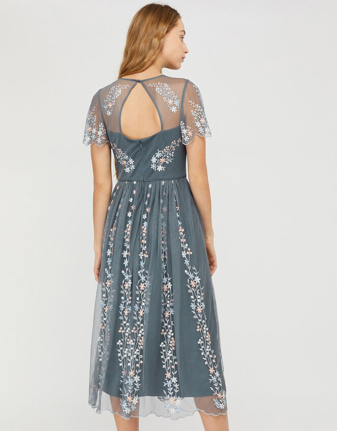 Delilah Embroidered Midi Dress, Grey (GREY), large