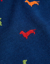 Sammy Sausage Dog Embroidered Jumper, Blue (NAVY), large