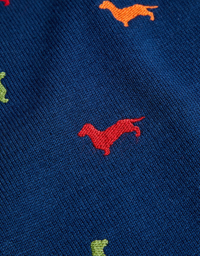 Sammy Sausage Dog Embroidered Jumper, Blue (NAVY), large