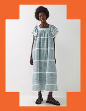 East Duva Print Tiered Smock Dress, Blue (BLUE), large