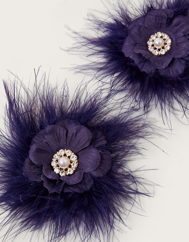 Fluffy Pearl Flower Hair Clips Set of Two, , large