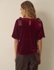 Vittoria Short Sleeve Bow Velvet Top, Red (BURGUNDY), large