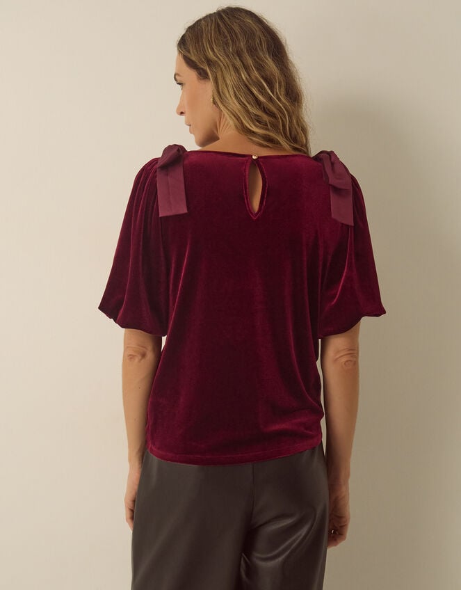 Vittoria Short Sleeve Bow Velvet Top, Red (BURGUNDY), large