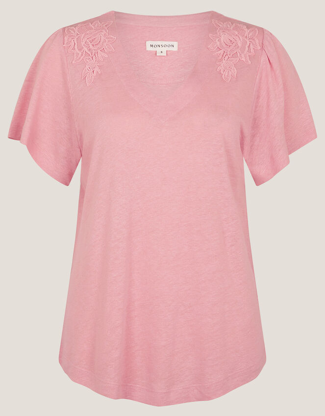 Mabel Linen Blend T-Shirt , Pink (BLUSH), large