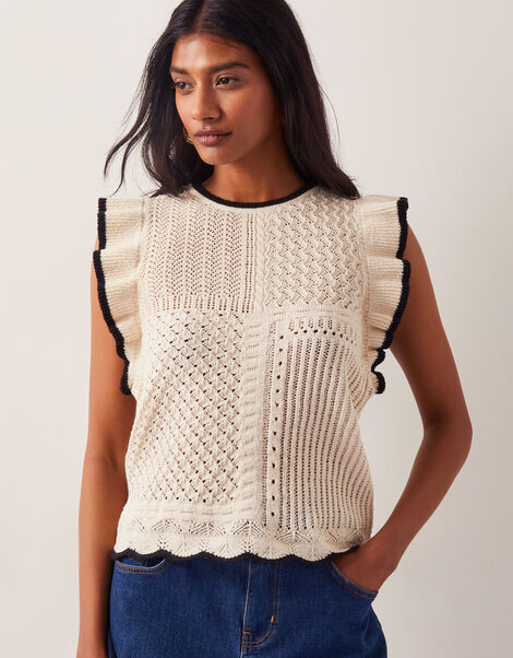 Ray Ruffle Knitted Tank Top, Ivory (IVORY), large