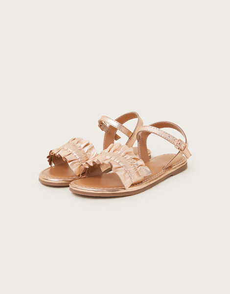 Frill Leather Sandals, Gold (ROSE GOLD), large