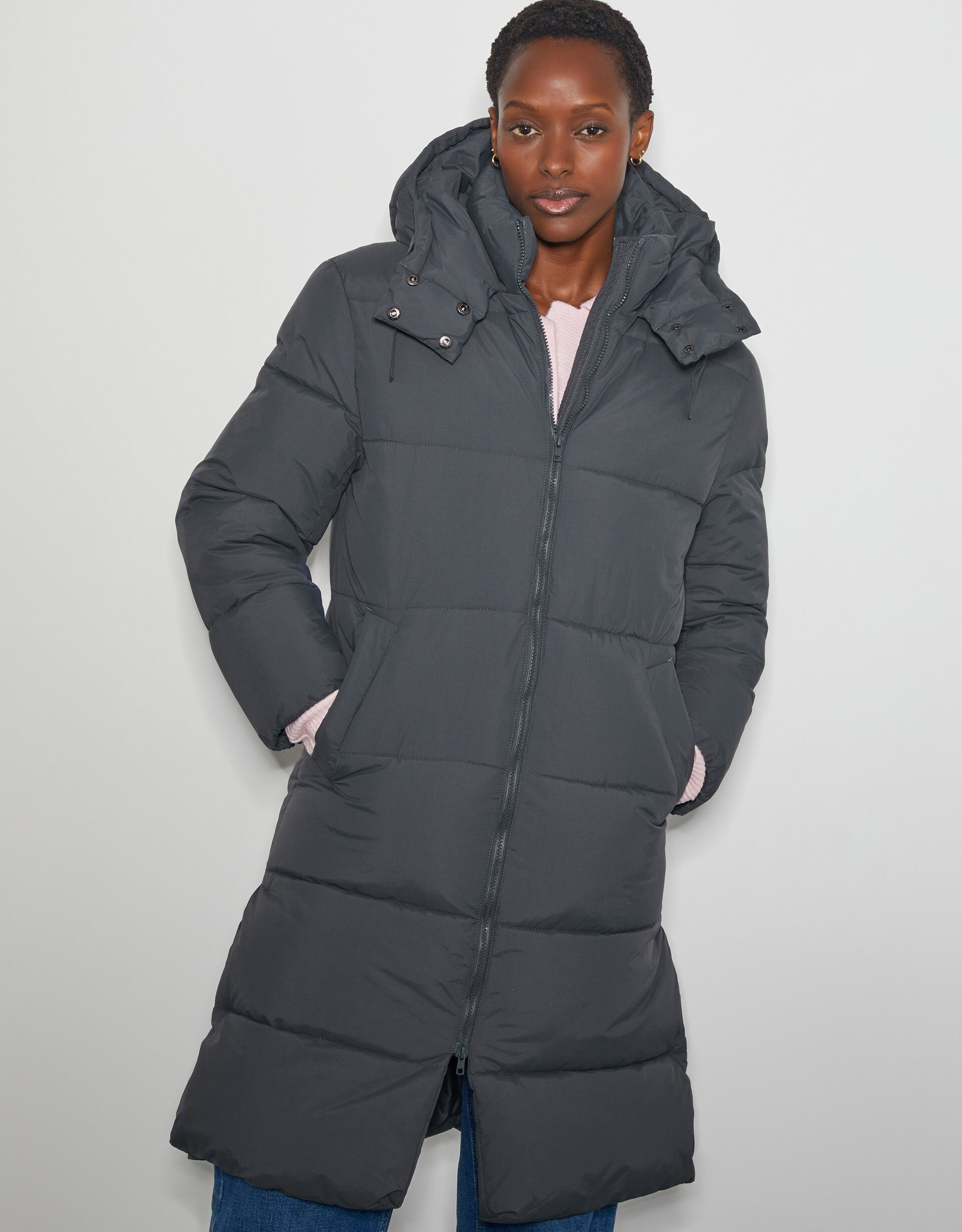 Lissy Long Hooded Puffer Coat Grey Women s Coats Monsoon Global