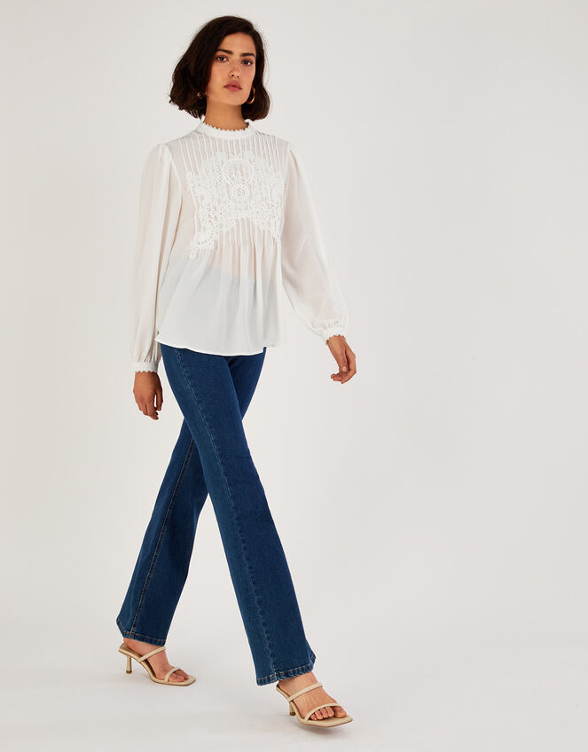 Isabel Lace Trim Blouse, Ivory (IVORY), large