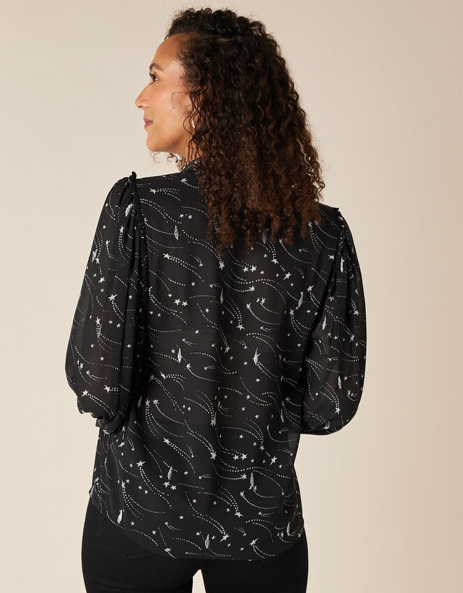 Star Print Embroidered Blouse, Black (BLACK), large