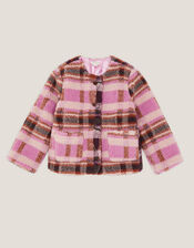 Check Print Borg Jacket, Pink (PINK), large