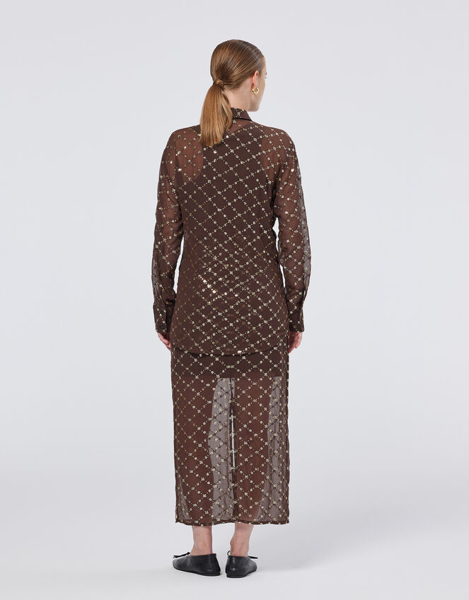 Scotch and Soda Sequin Embellished Sheer Shirt, Brown (BROWN), large