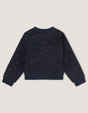 Sequin Unicorn Woven Bomber Jacket, Blue (NAVY), large