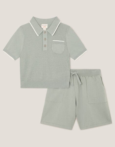 Knitted Polo Shirt and Shorts Set, Green (GREEN), large