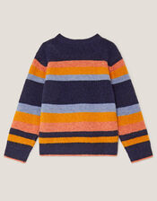 Stripe Colour Block Knit Jumper, Orange (ORANGE), large