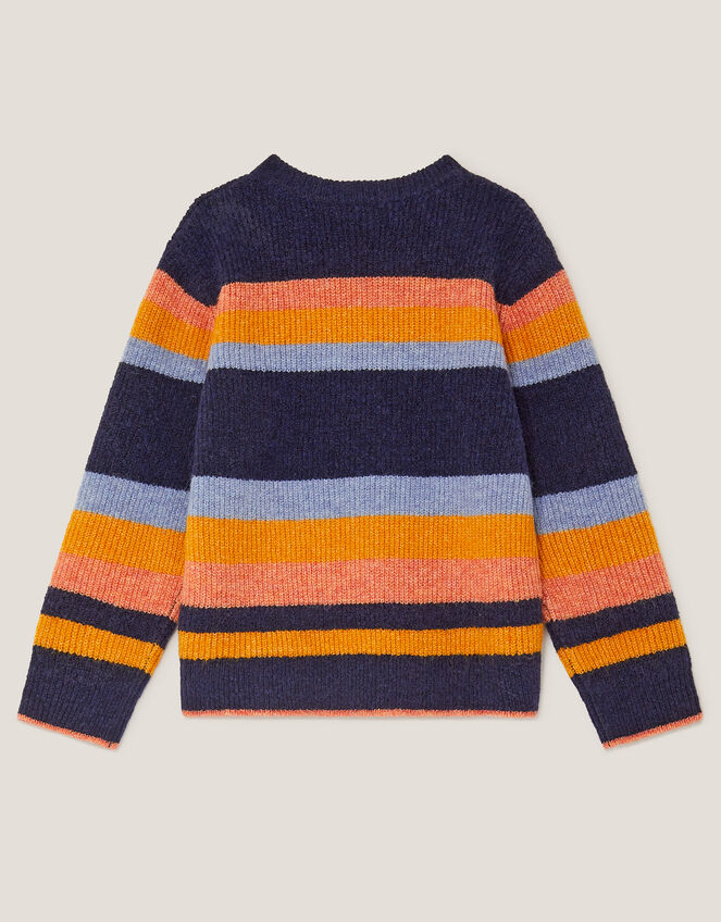 Stripe Colour Block Knit Jumper, Orange (ORANGE), large