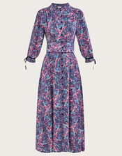 Print Floral Dress with Collar , Purple (PURPLE), large