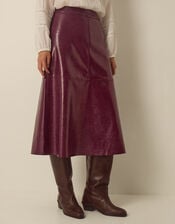 Pippa Faux Leather Midi Skirt, Red (BURGUNDY), large