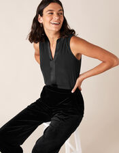 Satin Trim Sleeveless Blouse with LENZING™ ECOVERO™, Black (BLACK), large