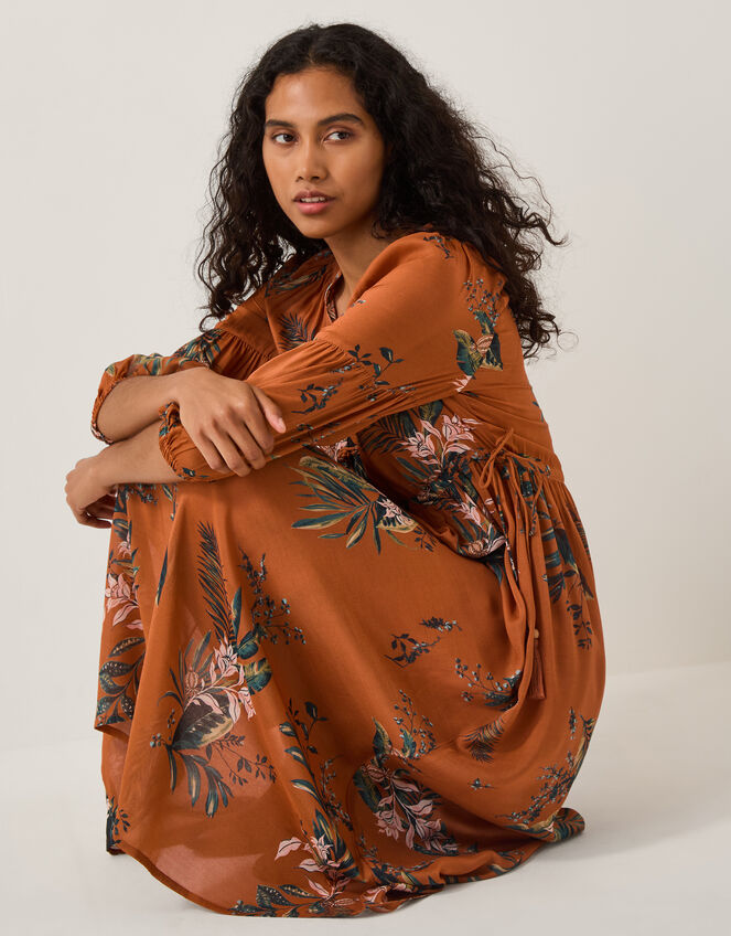 Georgie Botanical Print Midi Dress, Copper (COPPER), large