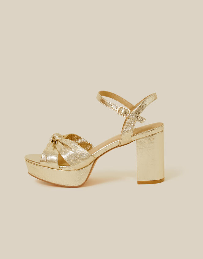 Metallic Twist Knot Platform Heels, Gold (GOLD), large