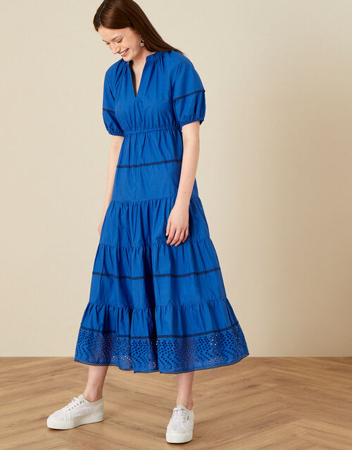 Tiered Midi Dress In Pure Cotton Blue Casual Day Dresses Monsoon Global