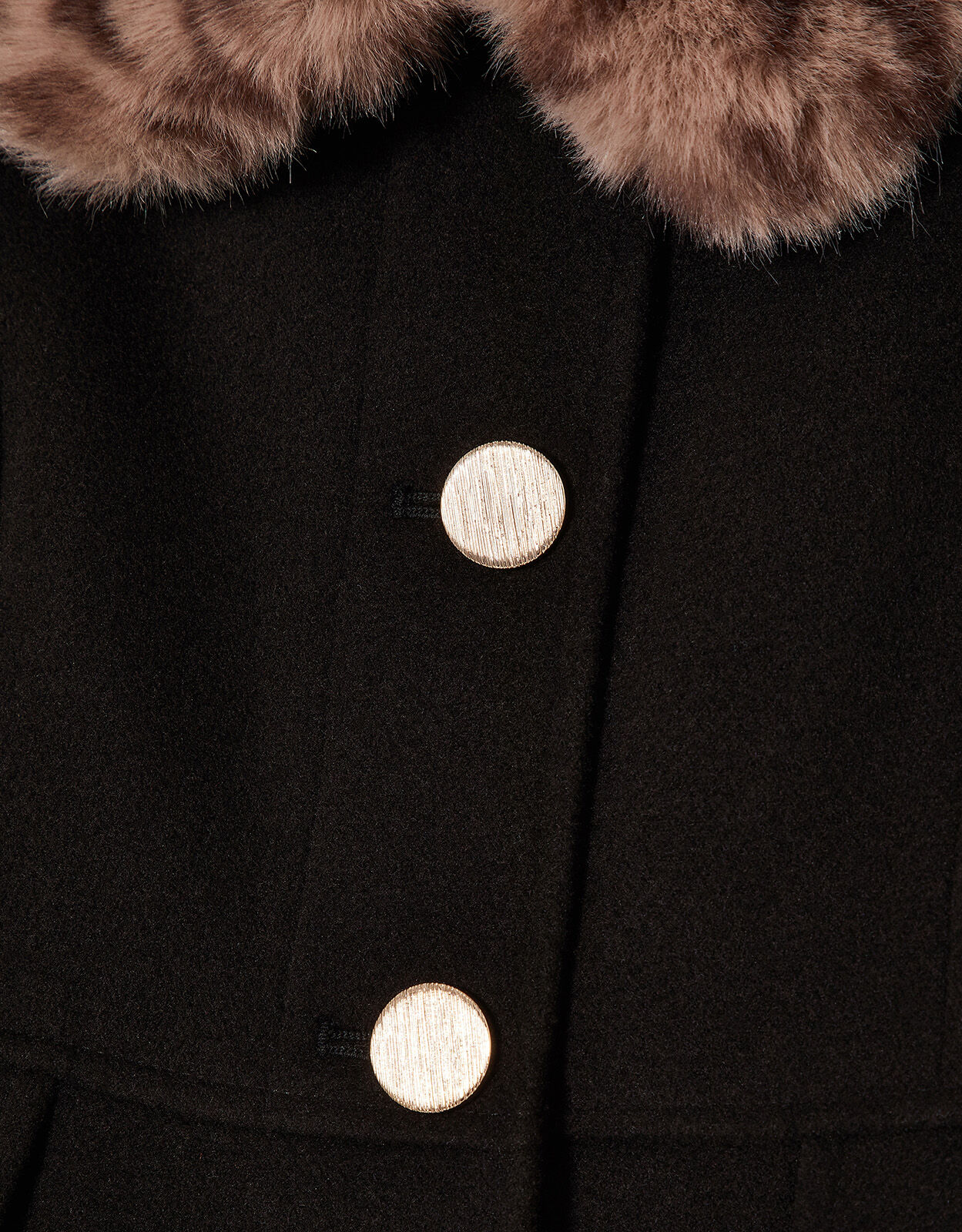 Leopard Print Collar Ruffle Hem Coat Black