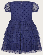 Spot Flock Mesh Tier Dress, Blue (BLUE), large