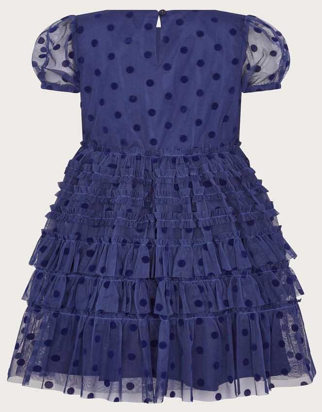 Spot Flock Mesh Tier Dress, Blue (BLUE), large