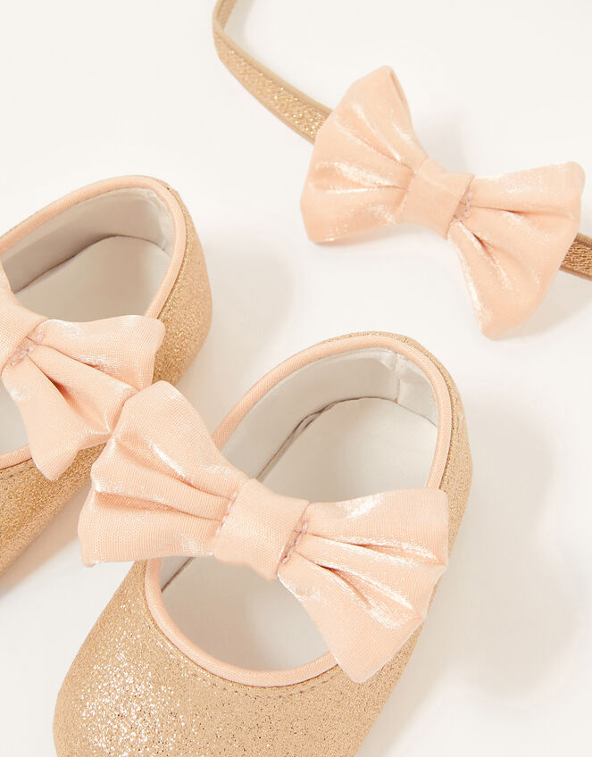 Baby Samira Shimmer Bando and Booties Set, Gold (GOLD), large
